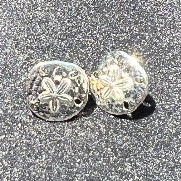 Silver tone sand dollar stud earrings - Picture 2 of 3
